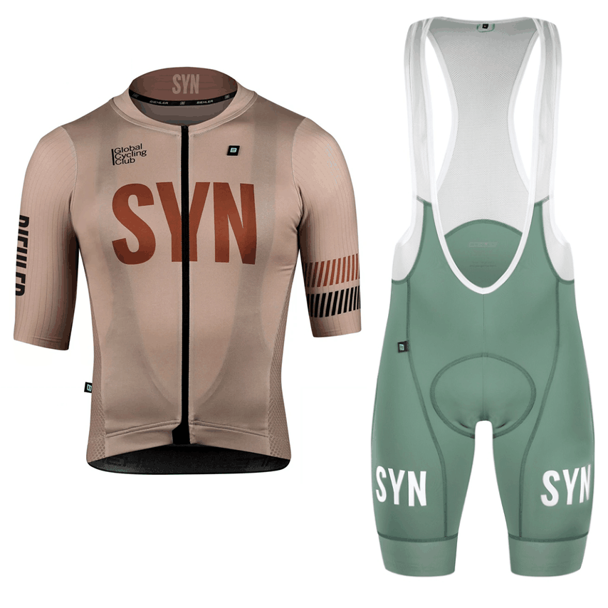 Cycling Gear Leaderboard - SYN 다크 브라운 남성용 반팔 사이클링