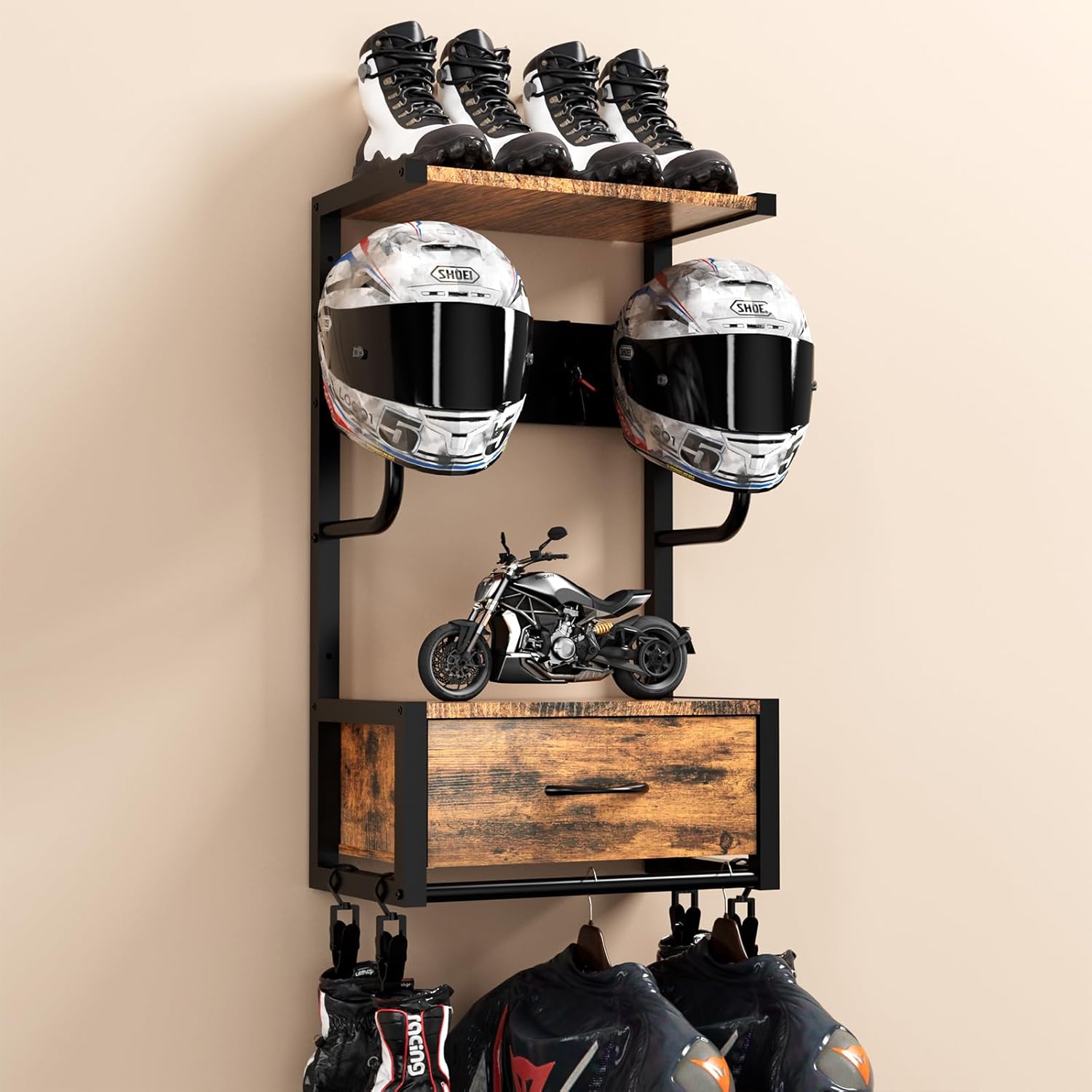 Cycling Gear Wall Mount - 오토바이 헬멧 홀더, 4개의 장갑 걸이