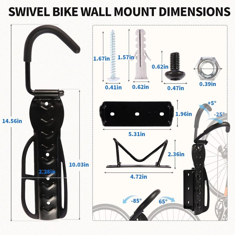 회전식 자전거 벽걸이 랙 66LBS 고하중 자전거 걸이 - Cycling Gear Wall Hanger 리뷰 및 가격